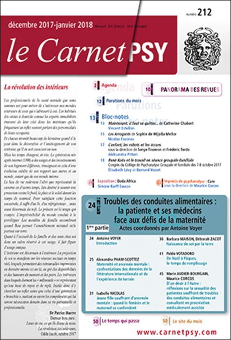 Carnet  Psy Dossier « Troubles des conduites alimentaires : la patiente et ses médecins face aux défis de la maternité (1re partie) »